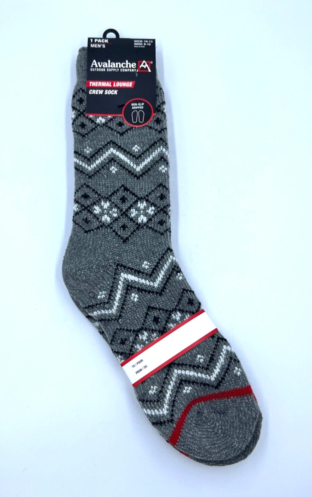 Avalanche Mens 1 Pair Thermal Lounge Crew Sock Shoe Size 8-12 Gray Nordic