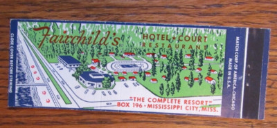 MISSISSIPPI CITY, MS MATCHBOOK MATCHCOVER: FAIRCHILD'S HOTEL COURT FULL LENGTH D