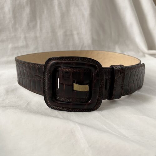 Vintage Banana Republic Wide Brown Croc Leather Belt Medium M Made in Italy 90s - Picture 1 of 12