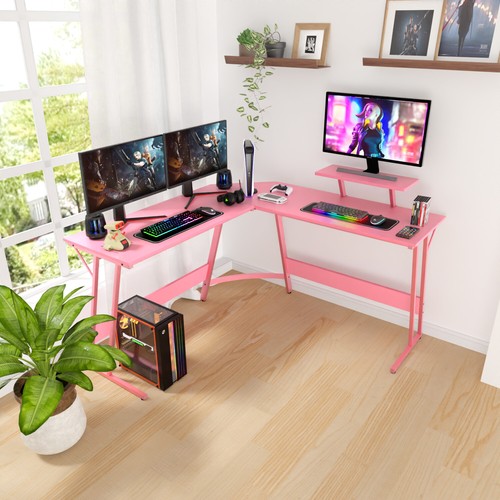 L Shaped Desk Corner Gaming Desk Computer Desk with Large Desktop Work Place - Picture 27 of 40