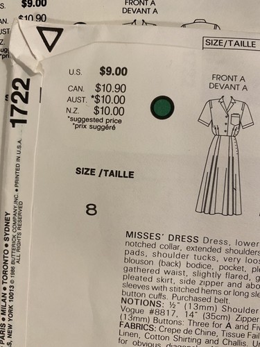 Vogue Designer Ralph Lauren 1722 misses loose casual dress belted sz 8 UNCUT - Picture 2 of 2