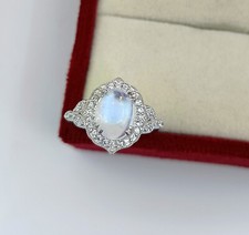 Natural Moonstone 14k White Gold Plated , 925 Sterling Silver Woman's Ring