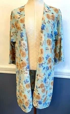 One Size Women's Coverup Lagenlook Mint Green Floral Top Open