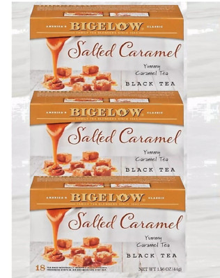 Bigelow Salted Caramel Caffeinated Black Tea 18 Individual Wrap Bags (3 Boxes)