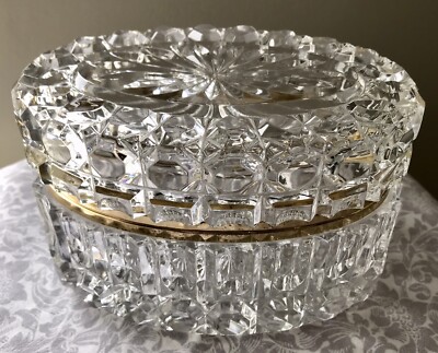 VINTAGE schwere französische Kristall geschliffenes Glas Schmuckkästchen Baccarat Stil um 1950