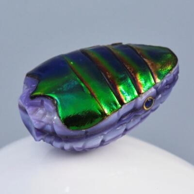Jewel Beetle Snake Head Bead, Purple Clam Shell & Blue Sapphire Eyes 8.39g