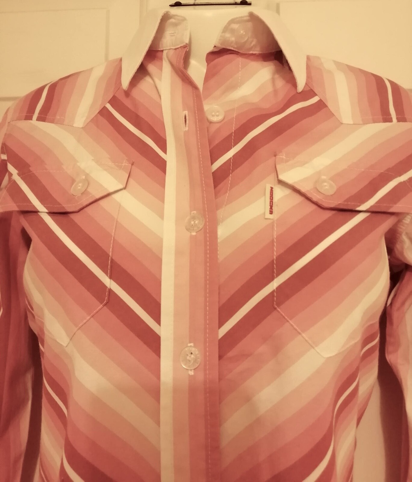 Vintage 90s Pink and white striped cotton shirt white collar size 12 Mooch