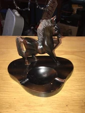 Vintage Mid Century Hand Carved Wooden Horse Cigarette Ashtray Philippines