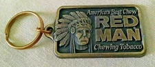 RED MAN CHEWING TOBACCO KEYRING AMERICA'S BEST CHEW PINKERTON 1988 BRASS STEEL.