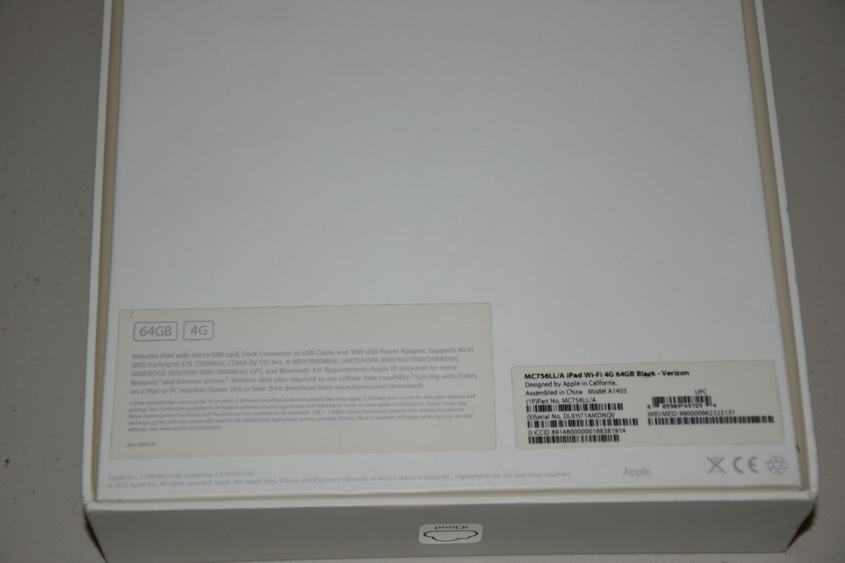 Apple iPad 3 3rd Gen 64 GB MC756LL/A Wi-Fi + GSM 4G Cell Verizon