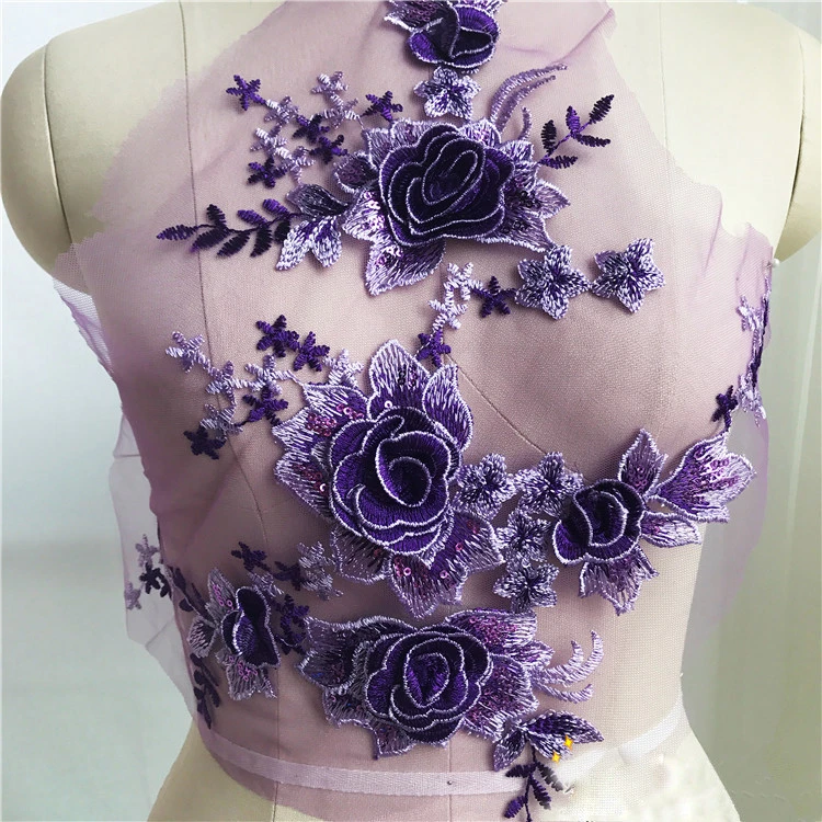 Encaje Floral Aplique con Cuentas Bordado Boda Vestido Ribete de Motivo 1PC - Imagen 3 de 4