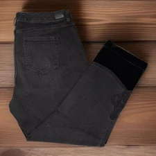 Womens Ralph Lauren Size 16W Black Denim and Velvet High Rise Stright Jeans