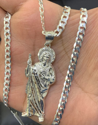 925 Sterling Silver St Jude Religious Silver Medal Pendant Charm San Judas Set