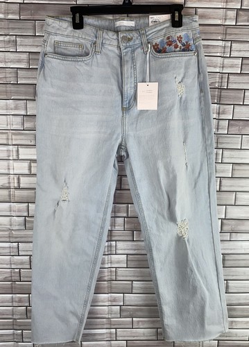 NWT LC Lauren Conrad Cropped Super High-Rise Jeans Size 12 Raw Hem Boho