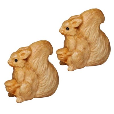 2 Pcs Mini Carved Wood Squirrel Figurine Ornament Animals Cute Figurines