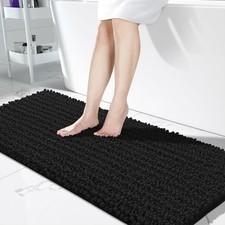 Bathroom Runner Rug 60x24 Inch Extra Long Non Slip Chenille Bath Mat Black