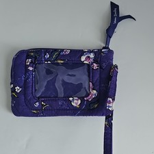 Vera Bradley Purple Floral Quilted Wristlet Wallet with Clear ID Window