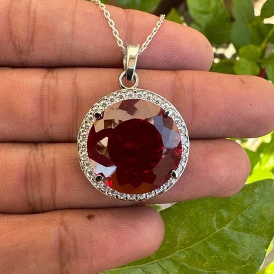 4.50Ct Round Cut Natural Ruby Diamond 14K White Gold Luxurious Pendant