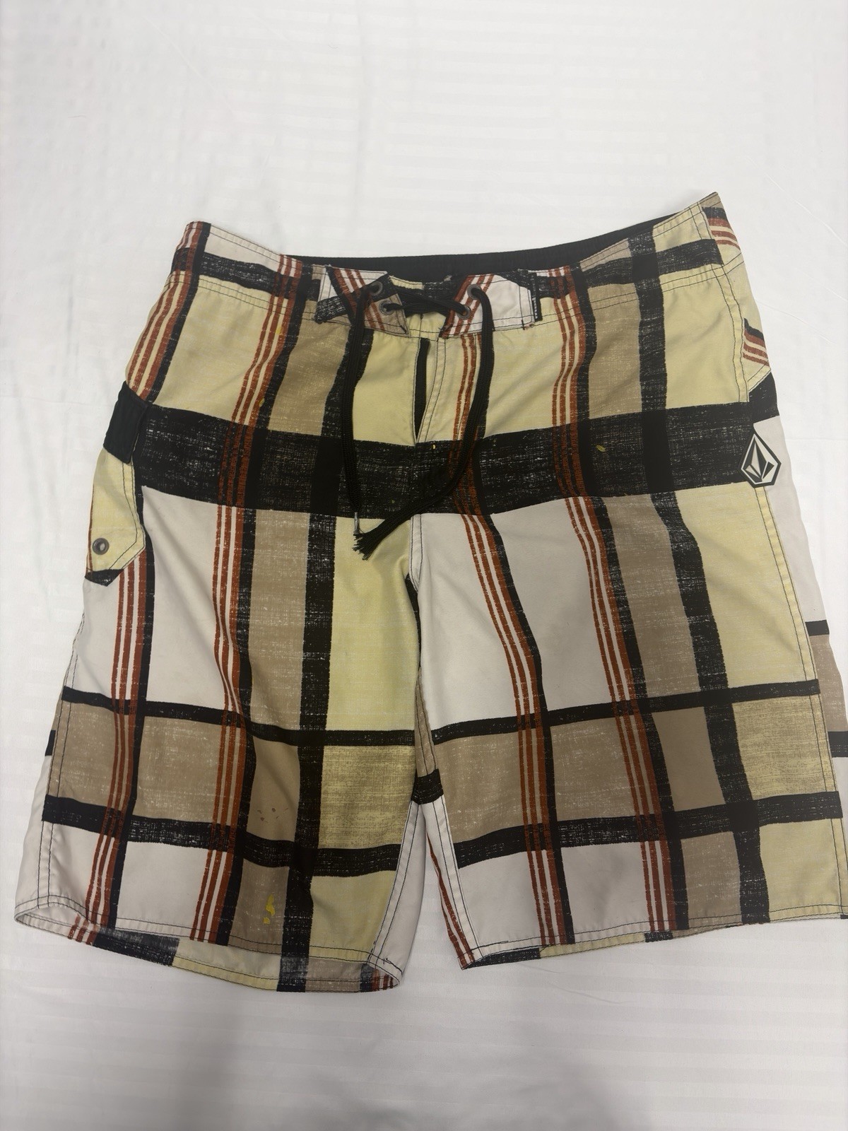 Volcom Men's Plaid ModTech Board Shorts 36 Pockets Drawstring