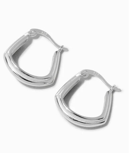 Sterling Silver 14mm Hoop Earrings C Luxe By Claire’s. New! - Picture 3 of 5