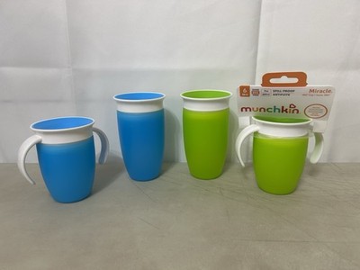 Munchkin Miracle 360° Toddler Sippy Cups 7-10 Oz. Blue/Green Handles Lot Of 4