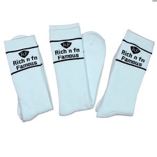 RNF Premium Calf Socks - 3 Pack Luxury Cotton Blend with Script Design White 