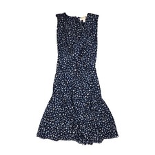 Michael Kors Blue Floral Print Bohemian V Neck Ruffled Hem Dress Women's Medium