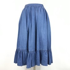 Vintage Bis Denim Skirt XS Midi Prairie Western Tiered Ruffle Pockets Festival