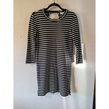 Madewell Black White Striped Cutout Back Knit Dress XS 100% Cotton G2852
