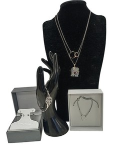 Sterling Silver Bundle x7 Pieces Necklace Pendant Bangle Earring 21.88g Weight
