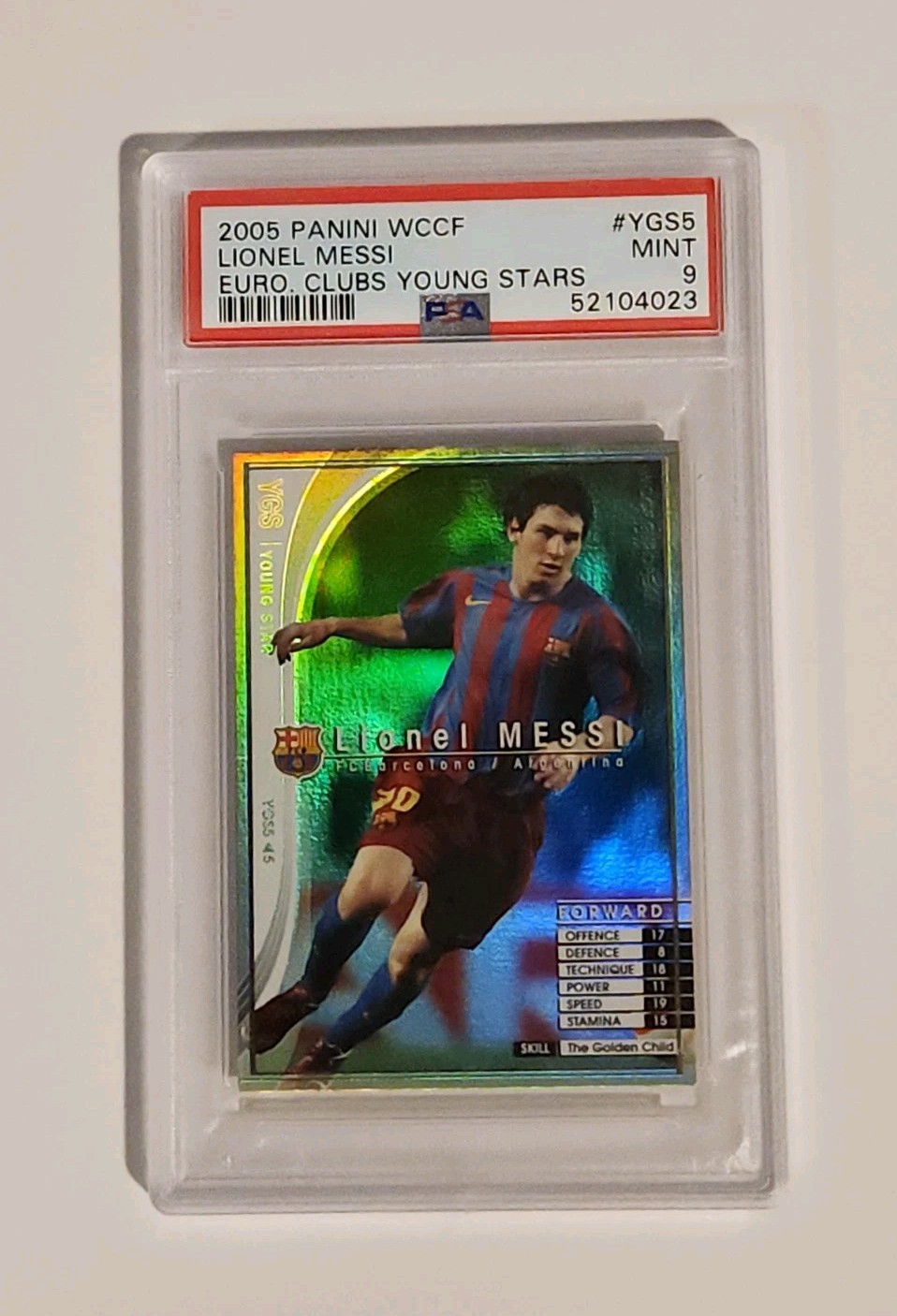 2005 PANINI WCCF EUROPEAN CLUBS YOUNG STARS #YGS5 LIONEL MESSI PSA 9