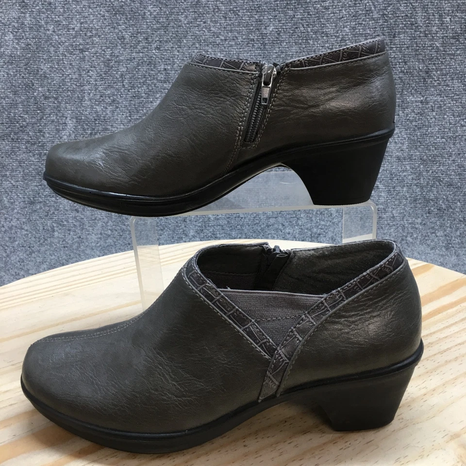 Botas Easy Street para mujer 7 WW Darcy botines al tobillo gris imitación cuero tacón Foto 2 de 4