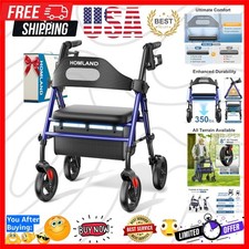 Foldable Rollator Walkers with Seat for Seniors, 8'' Big Wheels, 350 lb. Weig...
