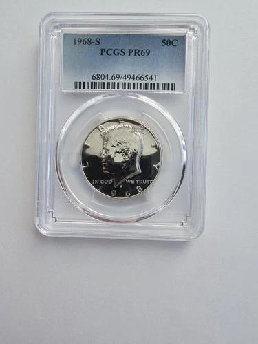 SILVER 1968 S PR69 KENNEDY HALF DOLLAR GRADED PCGS 5OC  S MINT 40% AG CLAD COIN