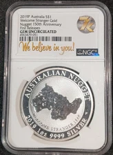 2019 Australia $1 Silver Coin – Welcome Stranger Nugget – 1 oz .9999 – NGC GEM