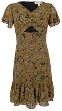 Michael Kors Women's Short Flutter Sleeve Tiered Ruffled Hem Fit and Flare Dress