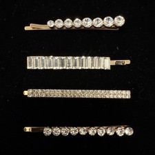 4 WHITE RHINESTONE ROSE GOLD TONE BOBBY PINS EUC Wedding/Prom