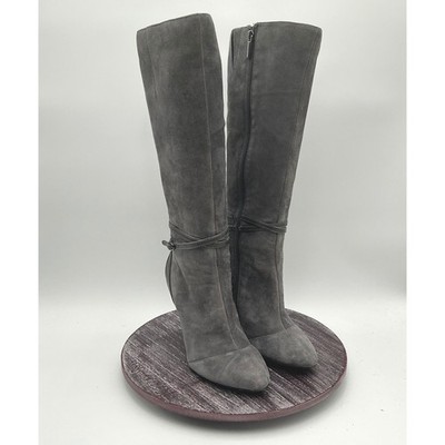 White House Black Market Boots Womens 7 Suede Leather Knee High Stiletto Gray