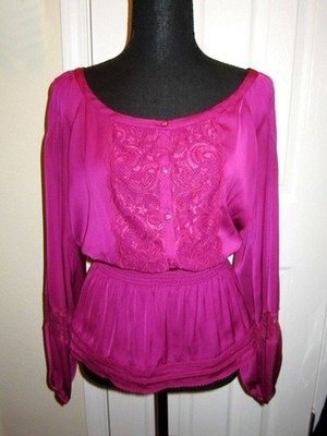 Y2K BeBe Magenta Lace Blouse XXS open Sleeve Babydoll Top