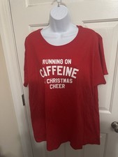 Running on Caffeine and Christmas Cheer Funny Red T-shirt Womens 3XL NWOT