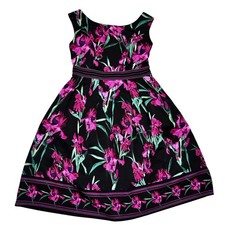 Eva Mendes Black Floral Print Sleeveless Fit Flare Midi Dress Size 12