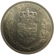 1971 Denmark 5 Kroner Coin