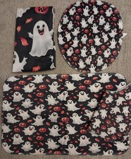 Halloween 4 piece Bathroom Set Shower Curtain Bath Mat Ghosts Pumpkins Decor