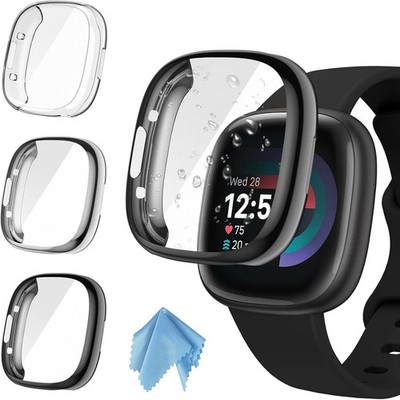 3 Packs Screen Protector Case For Fitbit Versa 4 /Sense 2 Soft TPU Plated Cover