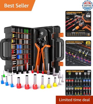 Professional 23-Size Ferrule Crimping Tool Kit with Storage Box & Ratchet Pliers