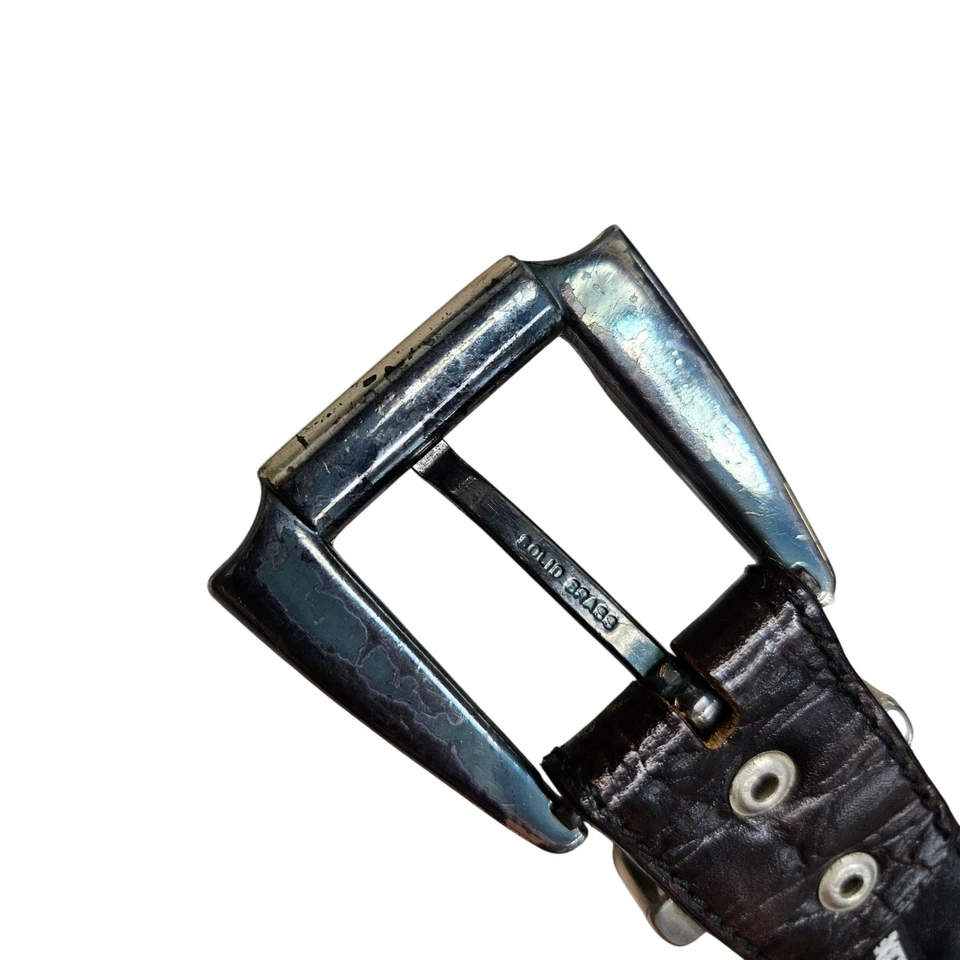 Cinturón Nanni Hecho en Italia Cuero Metal Cadena Resistente Marrón Cocodrilo Repujado 36 Foto 2 de 4