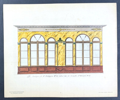 1925 Art Deco Tobacco Pochoir Print Paris Boutique Phelippon Tabac Architecture