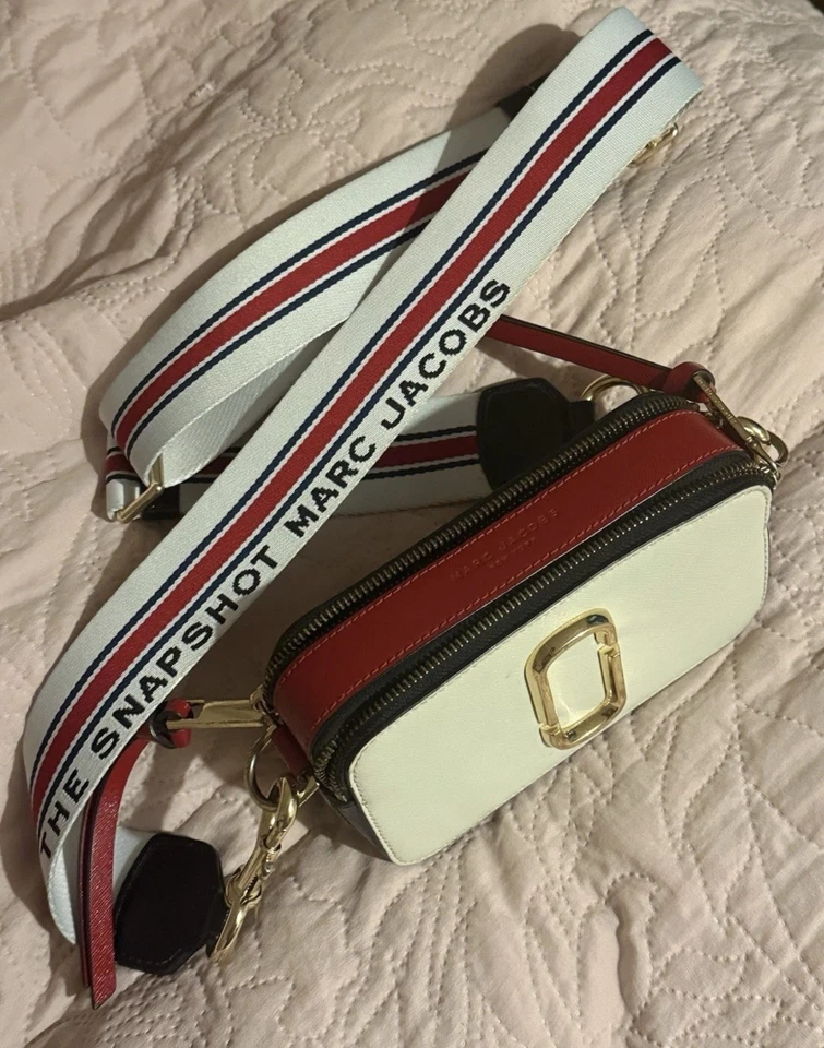 Marc Jacobs Snapshot Crossbody Bag Blue White Cream Leather - Image 2 of 4