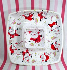 Fun 1960's Ullman Tipsy Santa & Cocktails Chip and Dip Server or Treat Tray