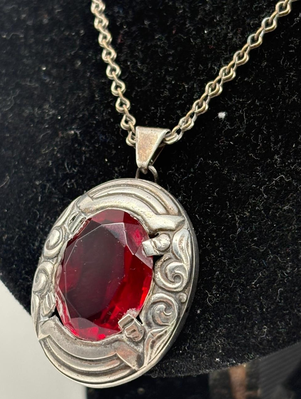 Silver chain 835 with ruby 26 cm - image 4